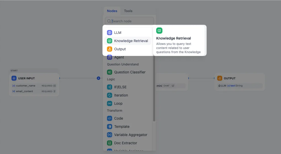 Add Knowledge Retrieval Node