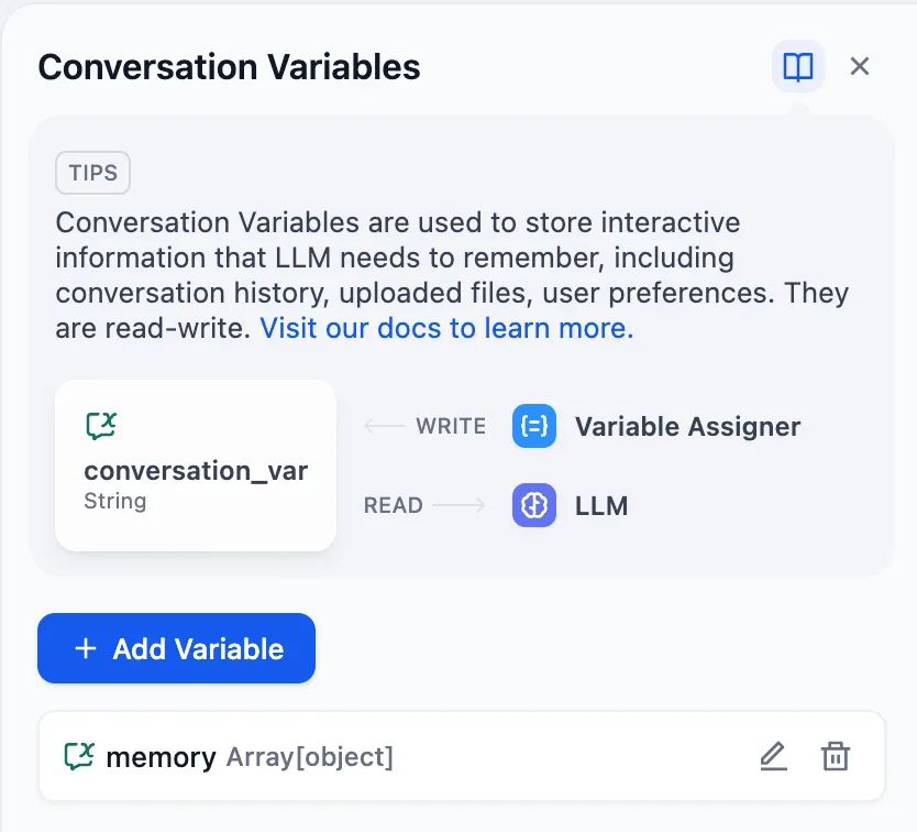 Conversation Variables Panel